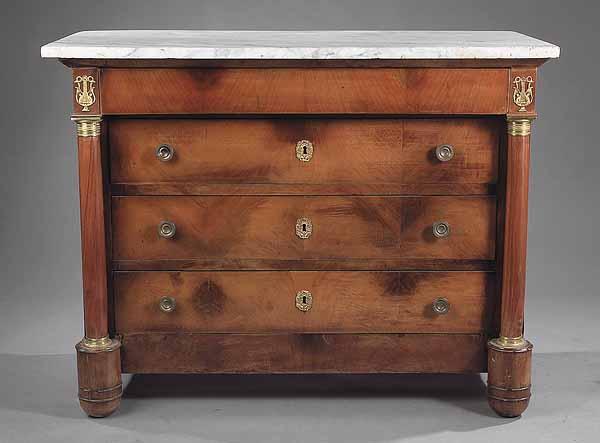 Appraisal: An Antique Empire-Style Bronze-Mounted Mahogany Marble Top Commode th c