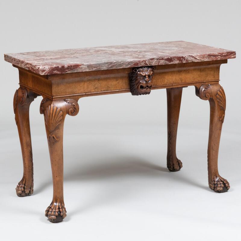 Appraisal: George II Walnut Console Table Irish With red pink and