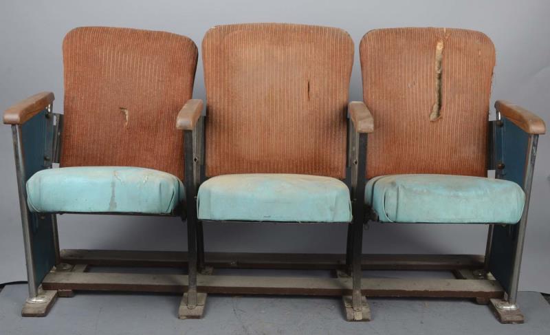 Appraisal: Row Of Art Deco Theater Seats Side railings feature iconic