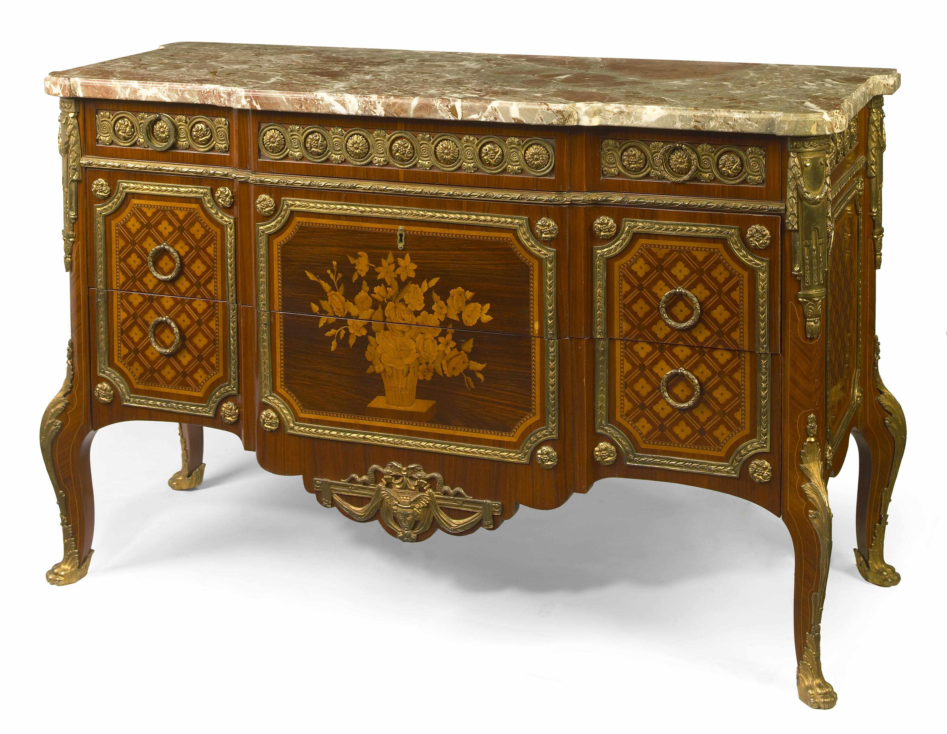 Appraisal: A Louis XV XVI Transitional style gilt bronze mounted marquetry