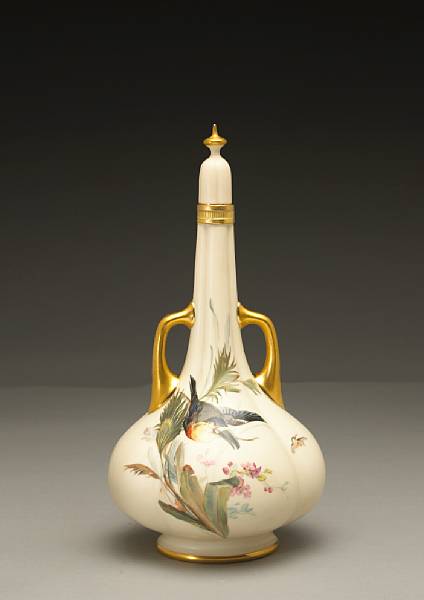 Appraisal: A Royal Worcester two-handled lobed vase and stopper dated The