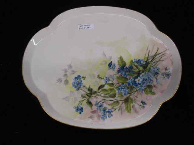 Appraisal: Limoges handpainted Porcelain Dresser Tray blue floral '' x ''