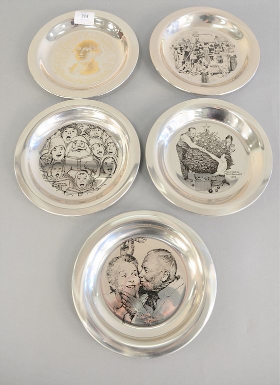 Appraisal: Five sterling silver collectors plates dia in troy ounces Five