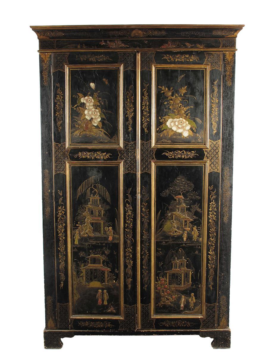 Appraisal: A japanned chinoiserie wardrobe