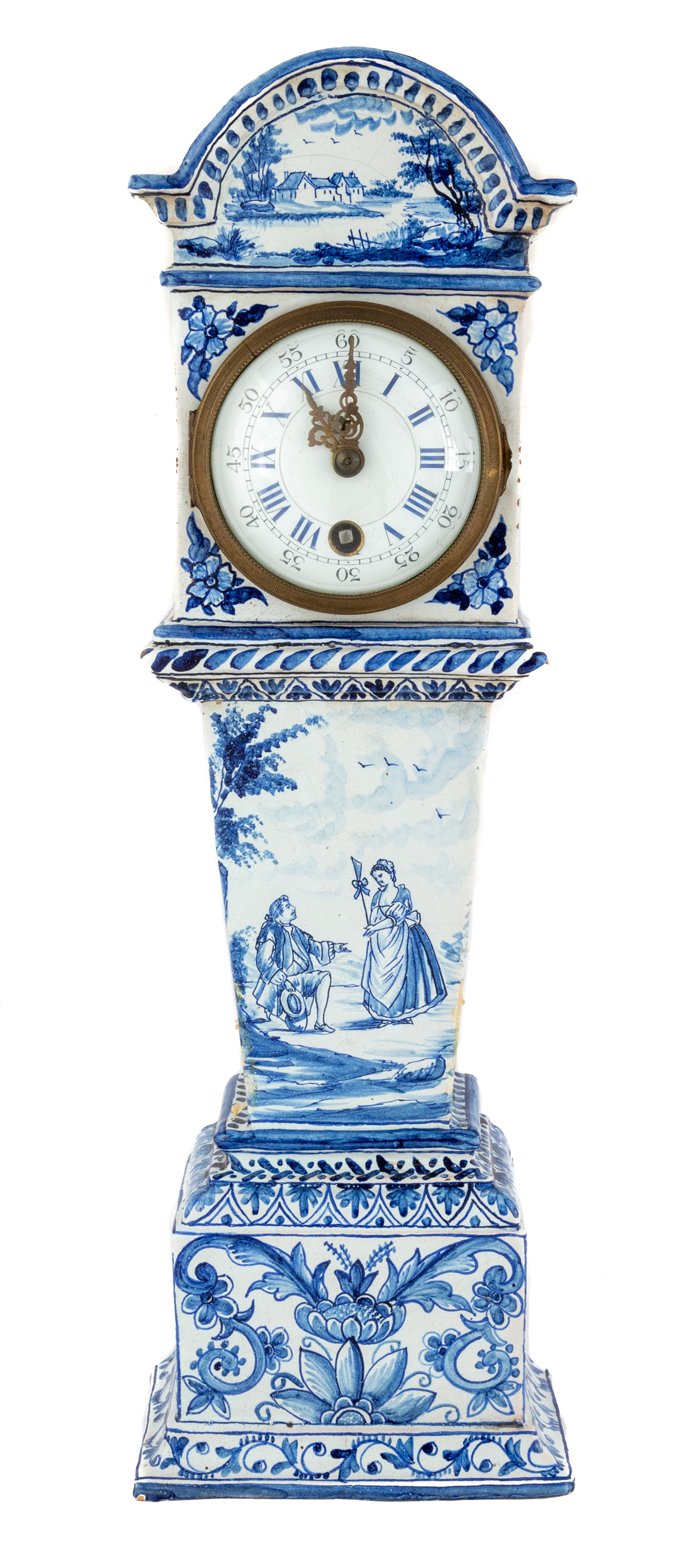 Appraisal: TH CENTURY DELFT SHELF CLOCK Hand painted with porcelain dial