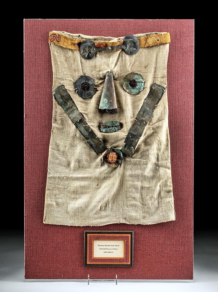 Appraisal: Chimu Chancay Textile Copper-Silver Mask Features Pre-Columbian North Coast Peru