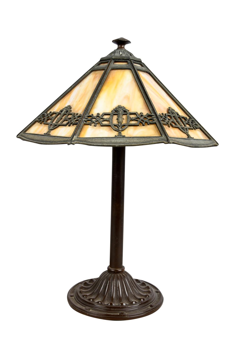 Appraisal: SLAG GLASS SHADE TABLE LAMPwith double light inches wide inches