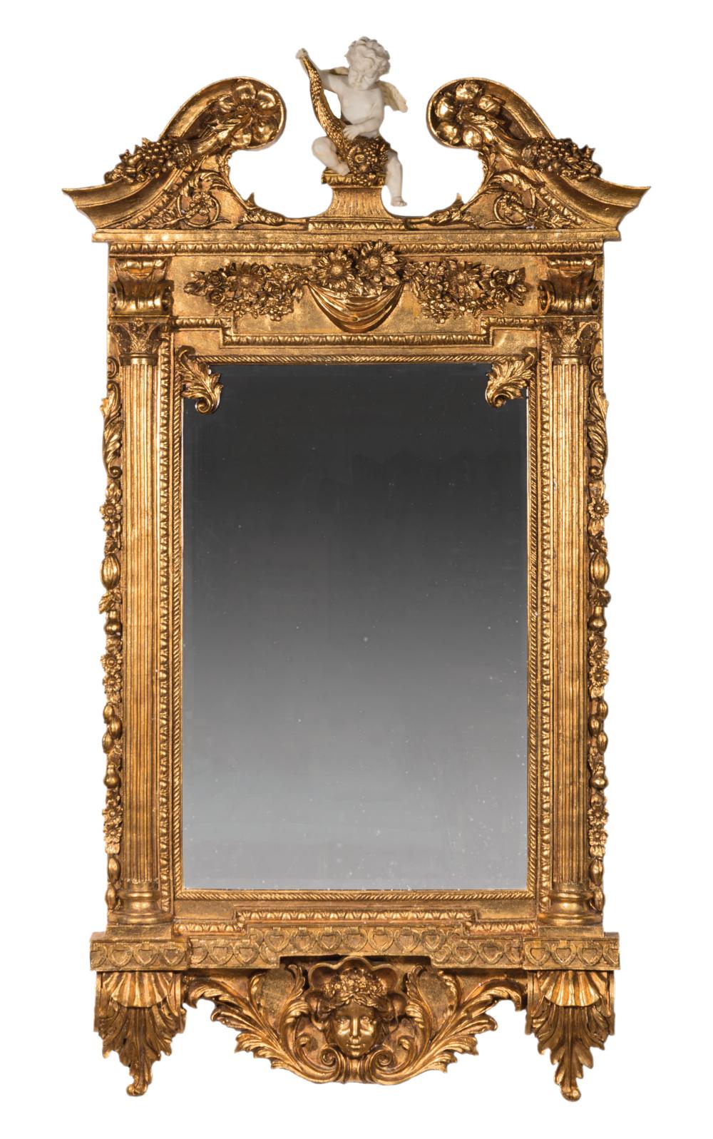 Appraisal: Pair of Italian Rococo-Style Carved and Gilded Mirrors broken-arch cornice