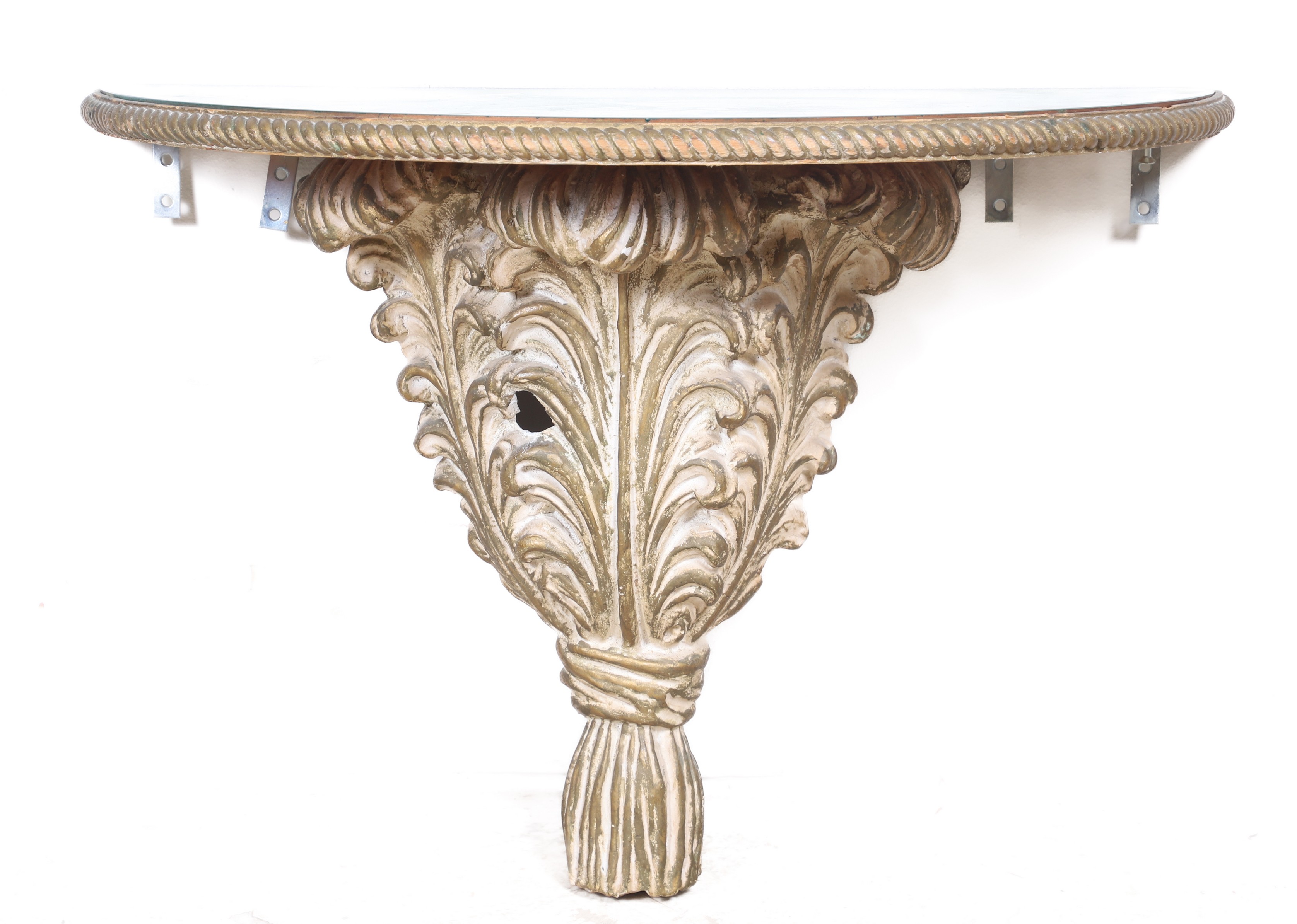 Appraisal: Acanthus hanging wall shelf wood top with gadrooned edge mirrored