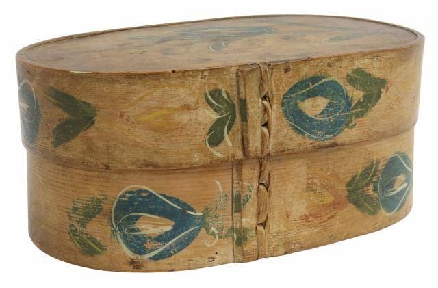 Appraisal: American lidded oval bride's box th c having bent wood