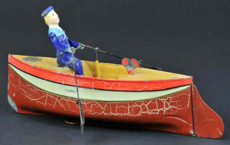 Appraisal: ROWER AND ROWBOAT UEBELACKER Germany circa hand painted overall rower