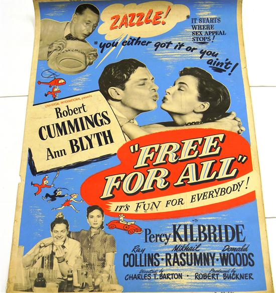 Appraisal: Movie poster advertising film ''Free For All'' starring Robert Cummings