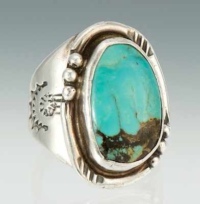 Appraisal: A Navajo Sterling Silver and Turquoise Ring Sterling silver ring