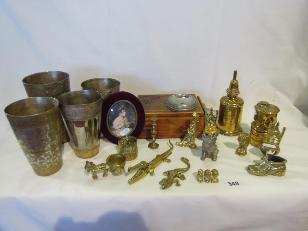 Appraisal: A small collection of brassware including an owl an old