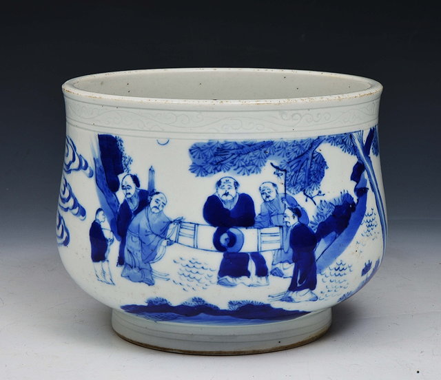 Appraisal: A CHINESE BLUE AND WHITE CENSER decorated with Immortals reading