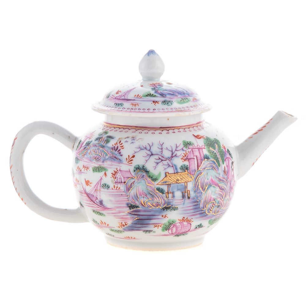 Appraisal: Chinese Export Globular Teapot in Meissen Manner Circa - exquisitely