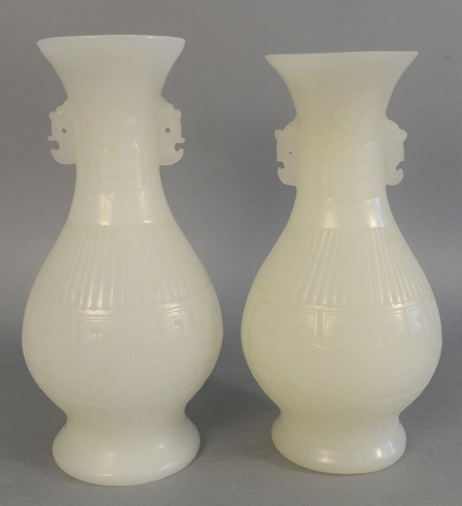 Appraisal: Pair of Chinese white glass vases white jade style ht