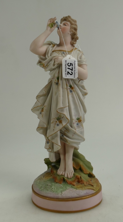 Appraisal: Continental Bisque figure of a woman drinking from a leaf