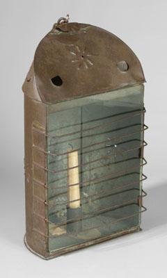 Appraisal: Punched tin sconce lantern demilune shape with hinged rear door