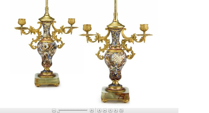 Appraisal: Pair of French gilt bronze mounted champleve enamel candelabra early