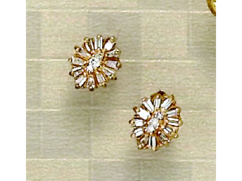 Appraisal: DIAMOND EARRINGS k yellow gold earring sunburst shape set with