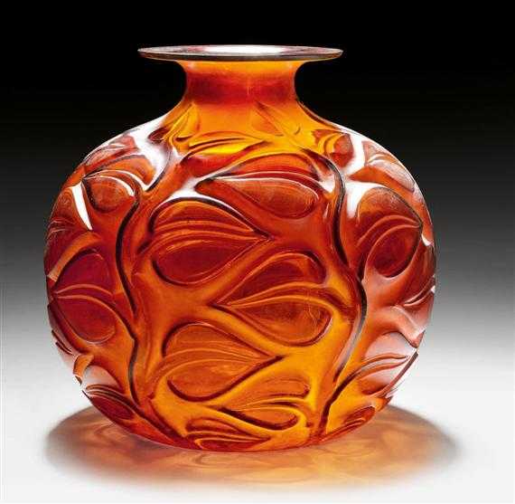 Appraisal: LALIQUE REN SOPHORA VASE circa mould-blown orange amber glass Signed