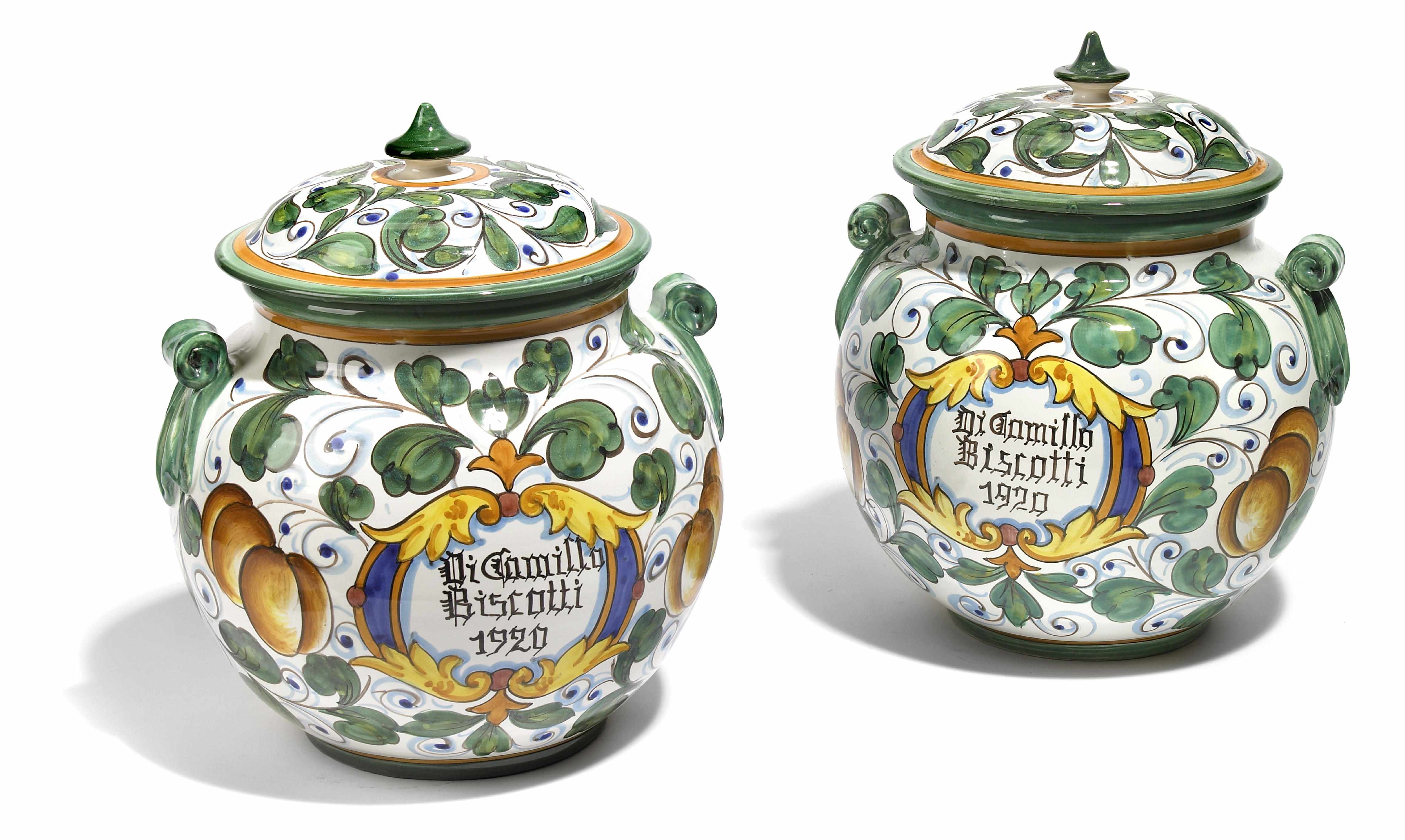 Appraisal: A pair of Italian maiolica style covered jars height in