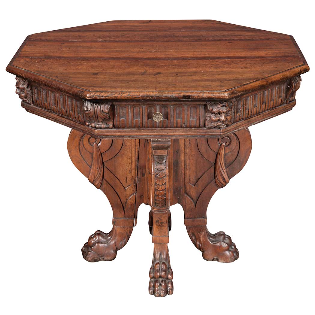 Appraisal: Renaissance Style Walnut Center Table The octagonal top above a