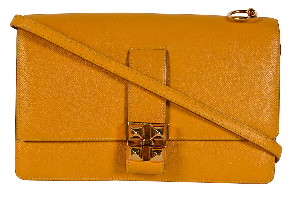 Appraisal: Hermes Yellow Leather Courehavelle Shoulder Bag Hermes Courehavelle Shoulder Bag