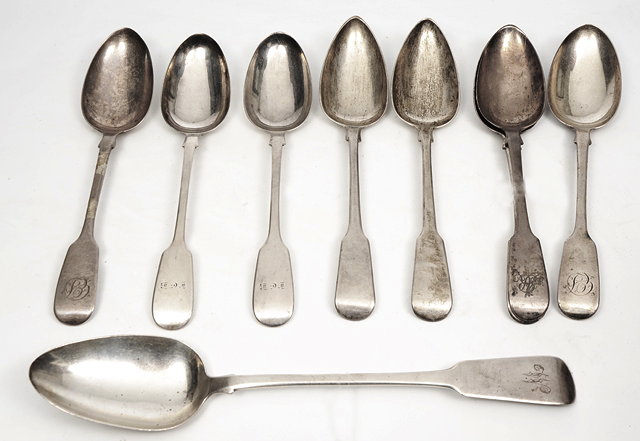 Appraisal: FOUR PAIRS OF GEORGIAN AND LATER FIDDLE PATTERN TABLE SPOONS