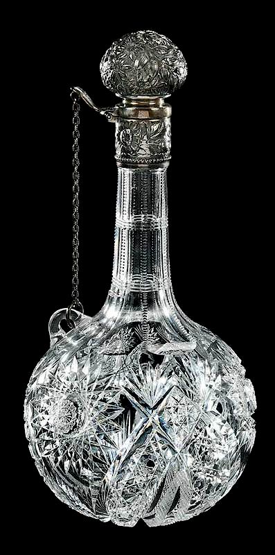 Appraisal: Cut Glass Hawkes Sterling Chain Decanter Chrysanthemum unmarked in overall