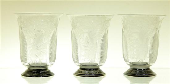 Appraisal: SIX HAWKES CUT GLASS TUMBLERS Crosshatched panels alternating with exotic