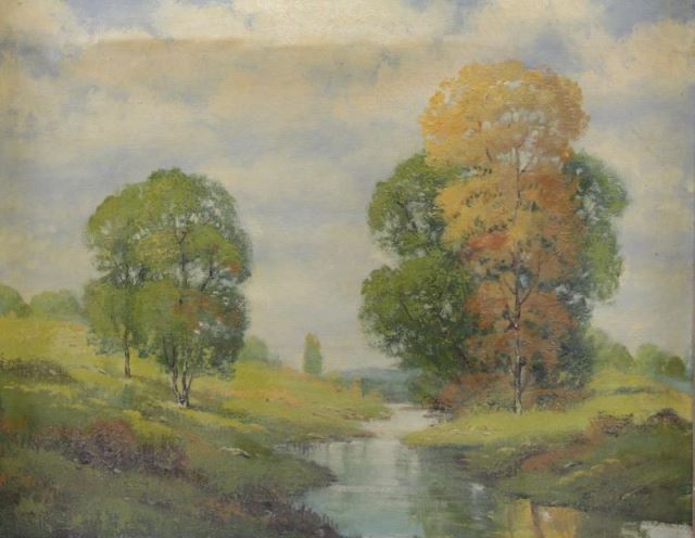 Appraisal: FREDERICKS Oil on Canvas River Landscape Signed and dated 'Fredericks