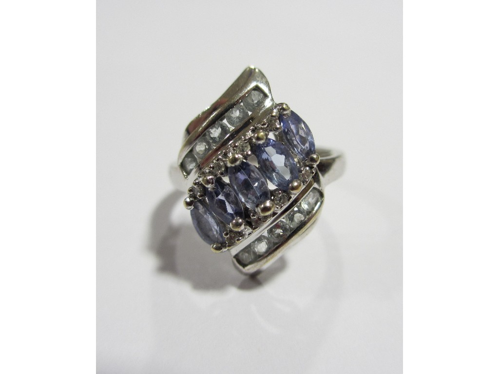 Appraisal: Nine carat white gold tanzanite aquamarine and diamond set dress