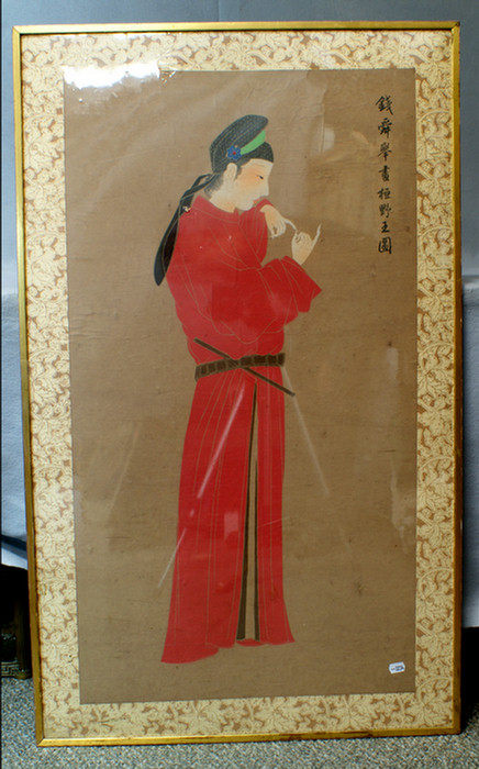 Appraisal: Oriental painted paper scroll of a figure in a red