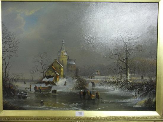 Appraisal: DUTCH SCHOOLWinter landscape with figures standing conversing on the ice