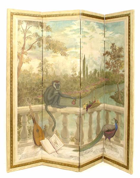 Appraisal: A paint decorated four panel floor screen height ft in