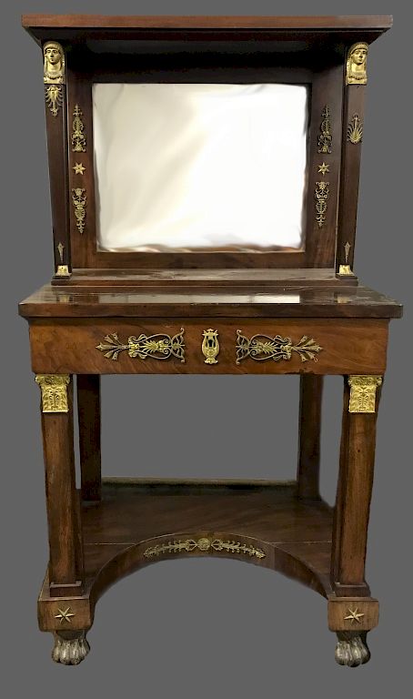 Appraisal: Diminutive French Empire Mahogany Dressing Table Diminutive French Empire mahogany