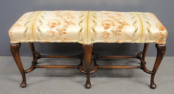 Appraisal: - Queen Anne style mahogany six-leg bench with upholstered seat