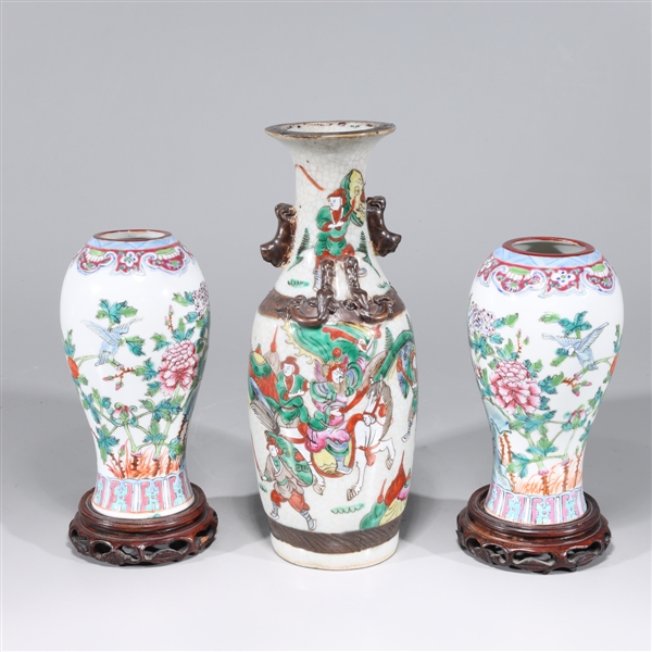 Appraisal: Group of three Chinese famille rose enameled porcelain vases two