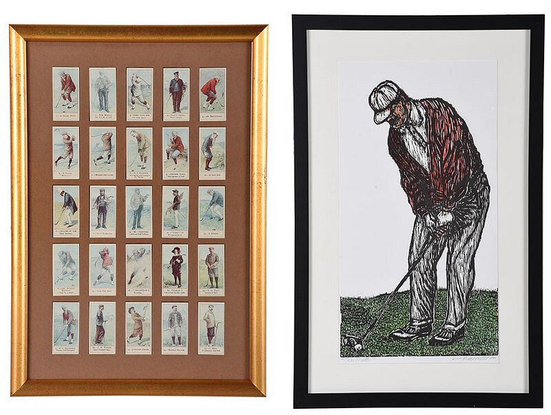 Appraisal: Two Framed Golf Items lithograph The Putt signature appears to