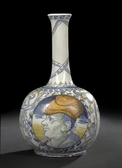 Appraisal: Attractive Italian Blue and White Majolica Tall-Neck Vase fourth quarter