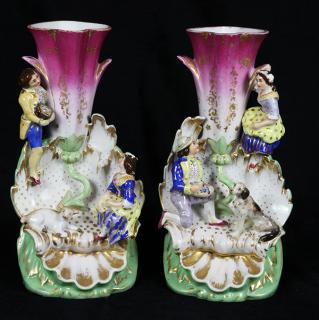 Appraisal: Pair of Continental porcelain figural vases Pair of Continental porcelain