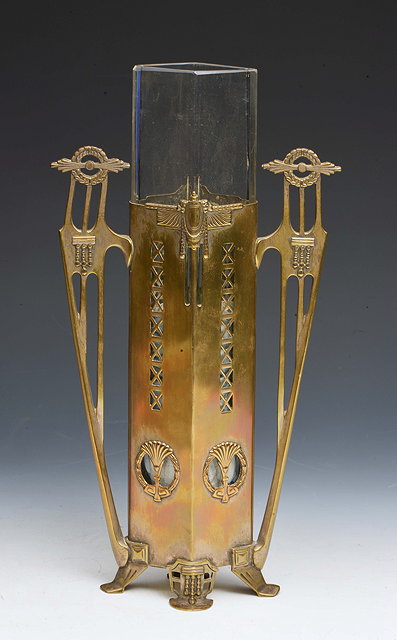 Appraisal: An Argentor Viennese silver plated Secessionist vase with fitted glass