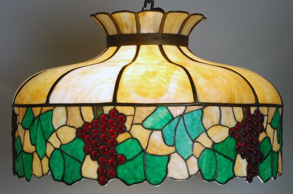 Appraisal: Large hanging leaded glass light fixture with leaded glass sides