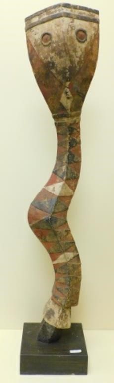 Appraisal: EARLY TH C AFRICAN POLYCHROME PAINTED SNAKEcarving On a wood