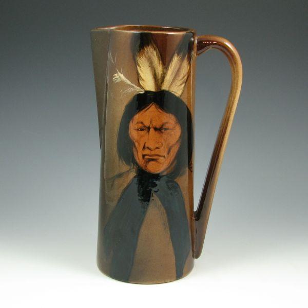 Appraisal: Rick Wisecarver Native American Indian portrait pitcher Unmarked Mint tall