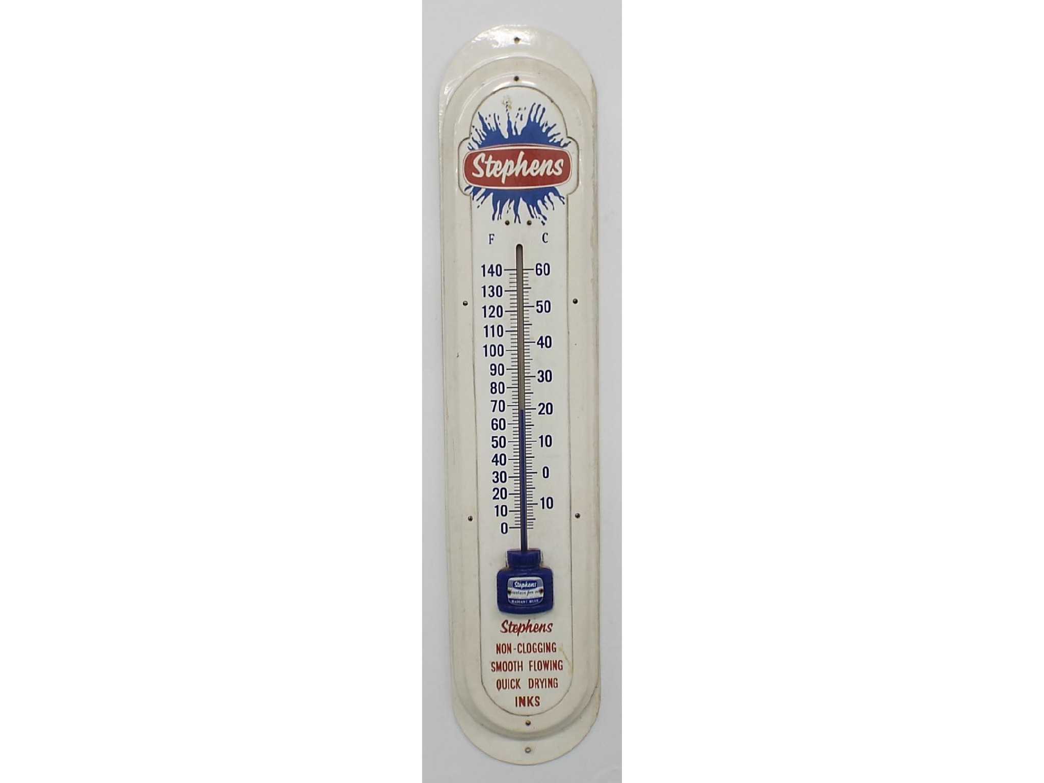 Appraisal: Advertising Interest - 'Stephens Fountain Pen' wall thermometer plastic case