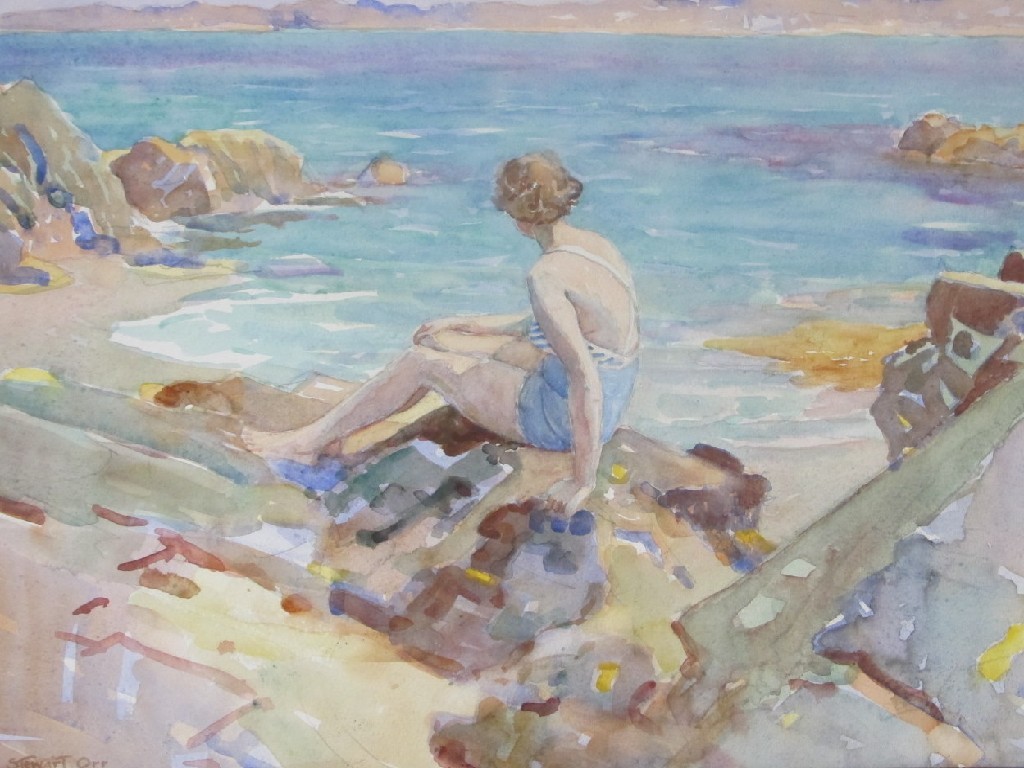 Appraisal: WILLIAM STEWART ORR RSW - THE BATHER Watercolour signed x