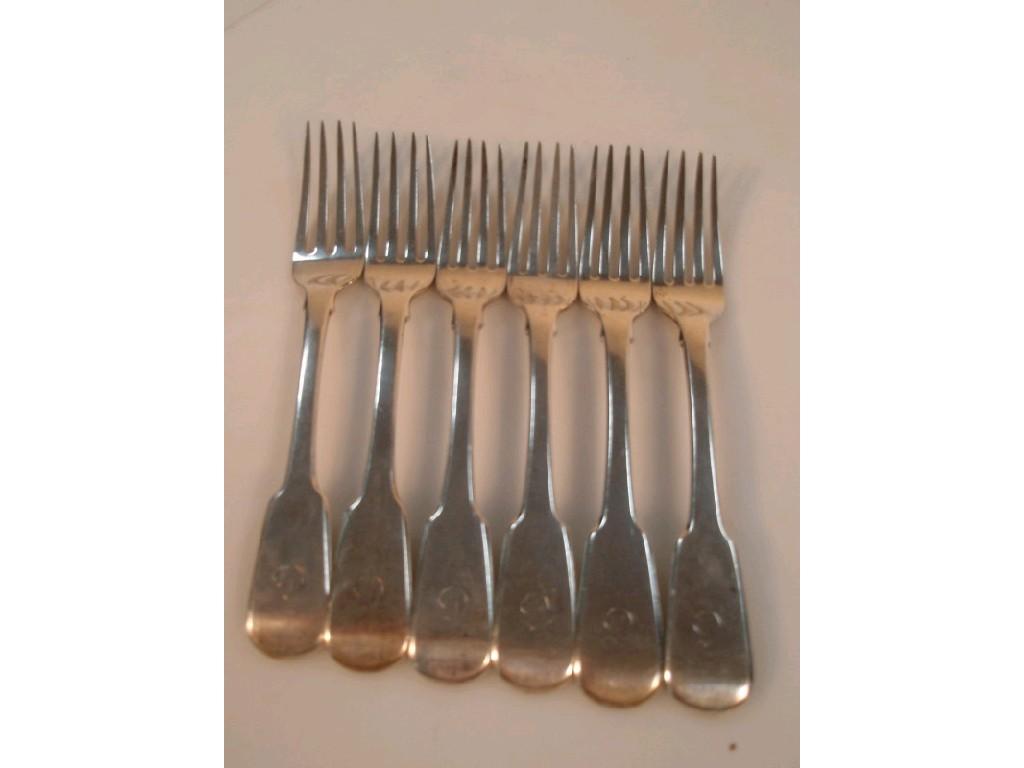 Appraisal: A set of six thC silver fiddle pattern dessert forks